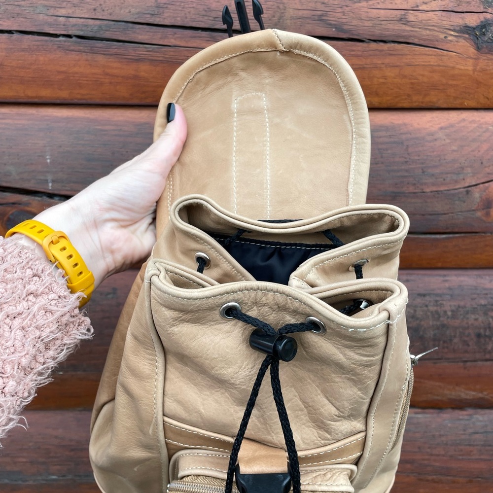 Handmade Bohemian Festival Style Tan Authentic Leather Mini Backpack - Picture 6 of 11